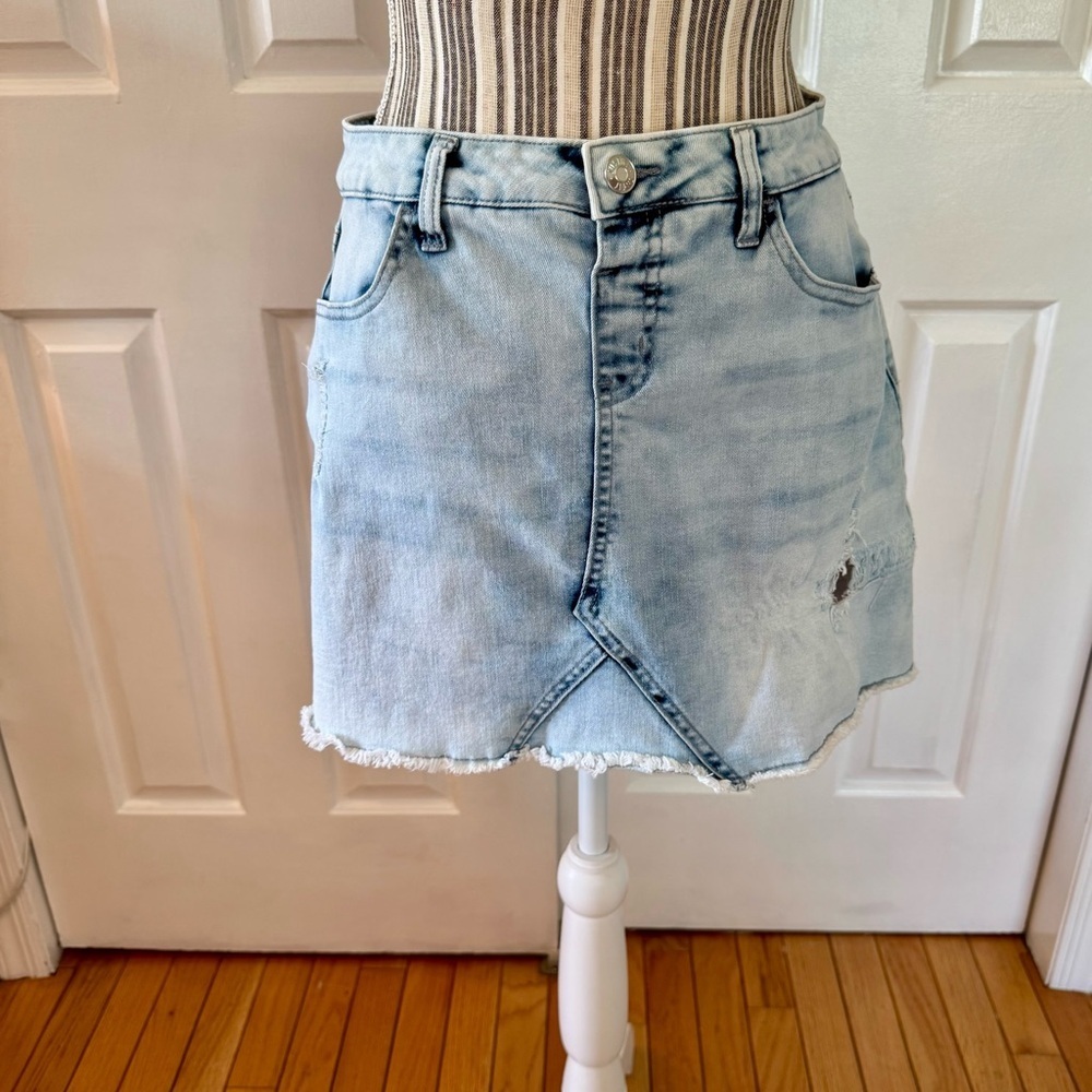 Justice Blue Asymmetrical Distressed denim Skirt with shorts underneath - Picture 3 of 9